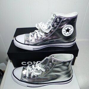 CONVERSE Mens 7.0/Womens 9.0 CTAS HI Metallic Canvas Silver (A14875C) New Box